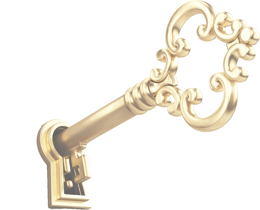 gold key in lock